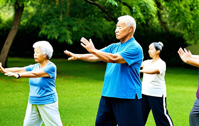 운동과 장수의 관계 - Active Lifestyle**

"A group of diverse senior citizens participating in a tai chi class in a sunny ...