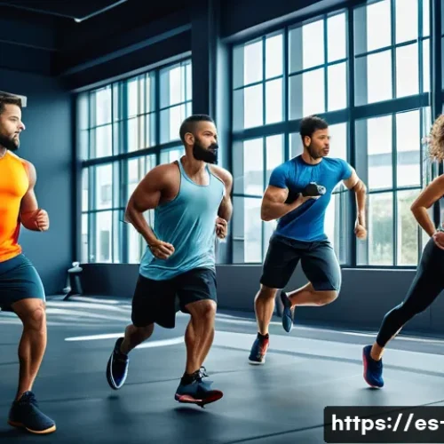 운동과 유전자 연구 - A diverse group of Spanish-speaking adults engaged in personalized fitness training inside a modern ...