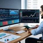 경기 불안 감소 전략 - A modern financial advisor&rsquo;s workspace showing a diverse investment portfolio on multiple digital sc...