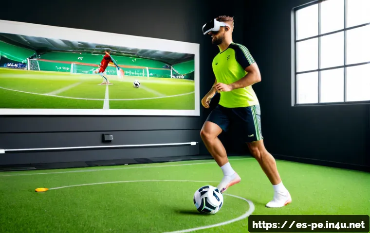 Home 17 AR VR 기반 스포츠 트레이닝 - Photorealistic Spanish-speaking adult athlete in a bright modern training studio, wearing a sleek VR...
